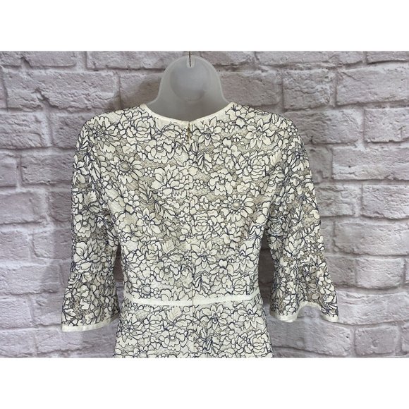 Draper James Lace Dress Womens 0 Ivory Blue Lined Embroidered Bell Sleeve 9528 - Picture 5 of 9